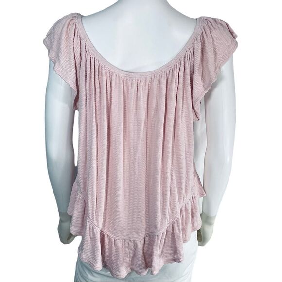 We The Free Ruffle Short Sleeve Baby Pink Blouse Medium Coquette - Picture 4 of 7